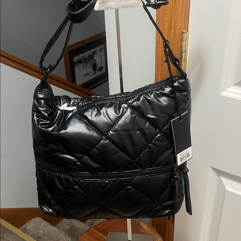 Elegant Black Quilted Shoulder Bag, unbranded NWT